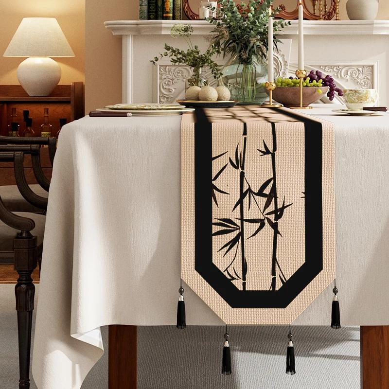 Cotton And Linen Tea Table Mat Tassel Lace Cover Chinese Traditional Table Runner Home Decor TV Cabinet Table Runners