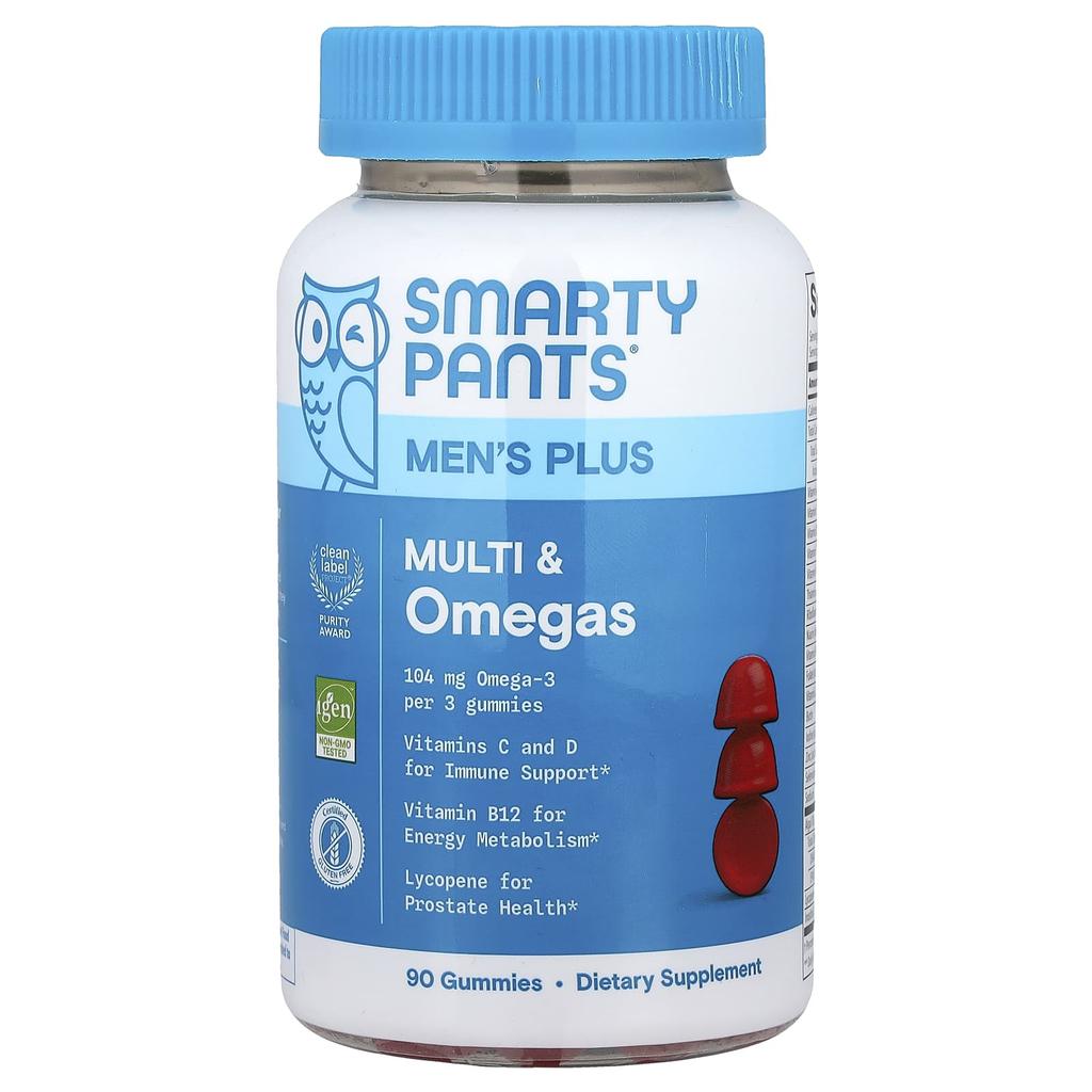SmartyPants Men's Plus Multi & Omega, Raspberry Lemonade, 90 Gummies