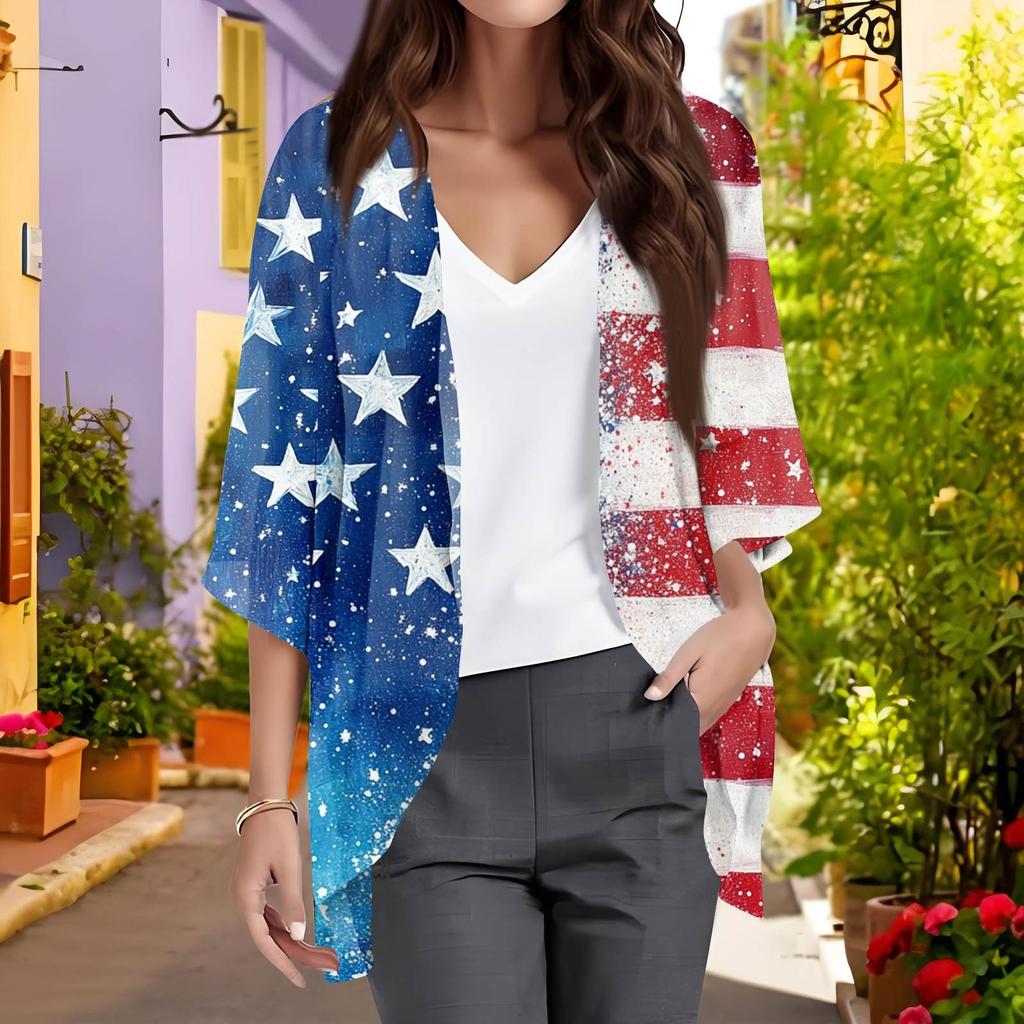 Ladies Fashion Loose Casual Print Beach Holiday   Sleeve Chiffon Cardigan