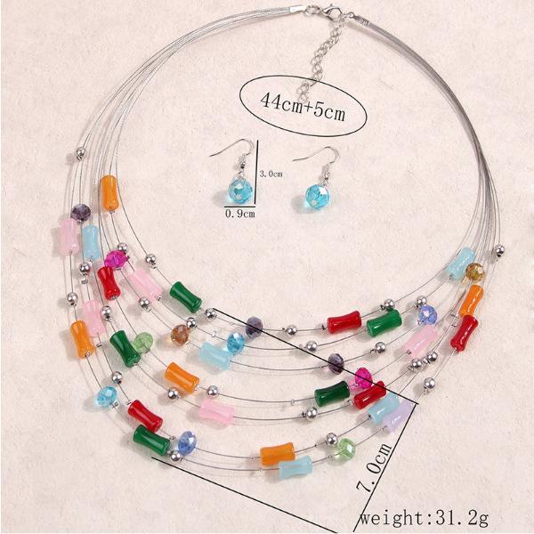 Ethnic Boho Multilayer Crystal Beads Necklace Earrings for Women Bohemian Jewelry Set Party Wedding Statement Choker Collar