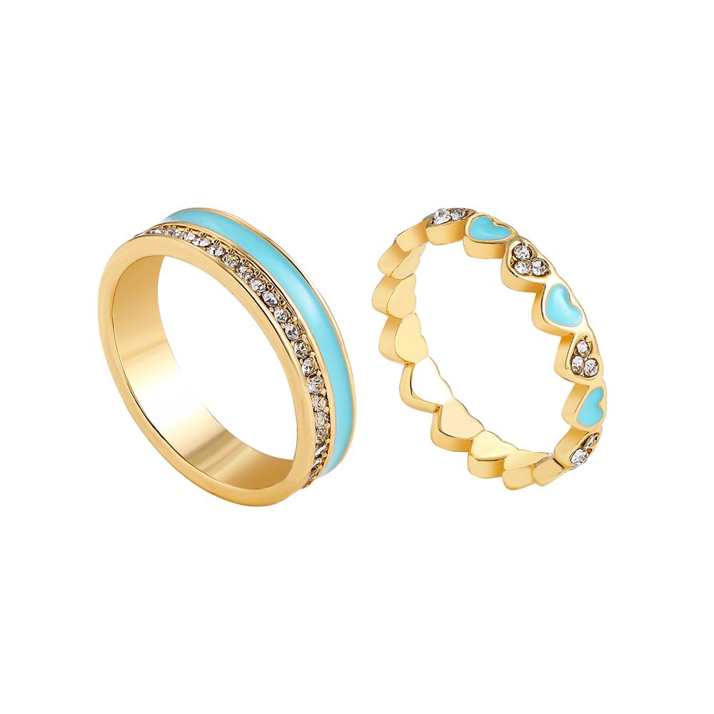 

2pcs New Trendy CZ Crystal Rings for Women Minimalist Female Finger Stacking Multiclolor Enamel Ring Wedding Party Zircon Gifts