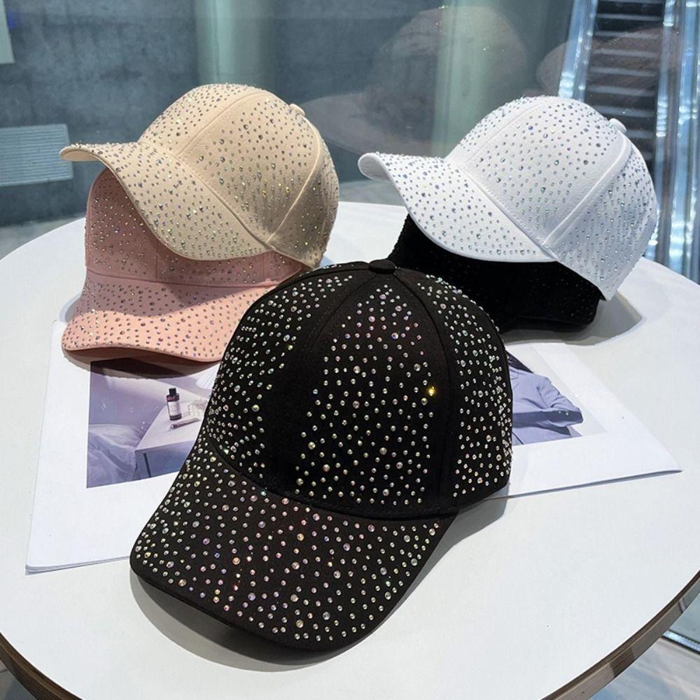 Cotton Full Rhinestone Baseball Hat Solid Color Sunscreen Hat Hotfix Rhinestones Baseball Cap Girl