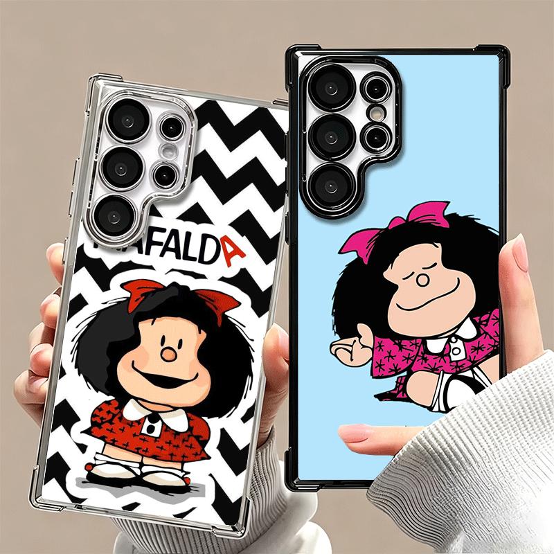 Mafalda Cartoon Cute Plating Phone Case For Samsung Galaxy S24 S25 FE S26 Edge S23 Ultra S22 S21 Plus S20 Anti-Fall Airabag Cove