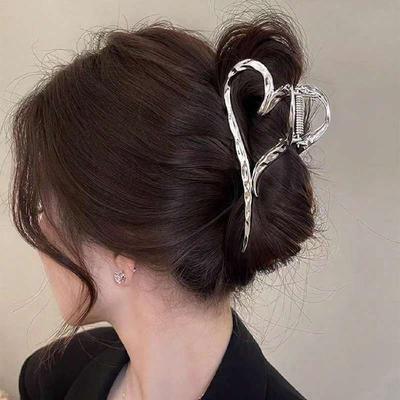 Sliver Elegant Love Design Hair Barrettes Ornament Heart Golden Hair Claw Clip,Large Non-Slip Hair Accessories for Women