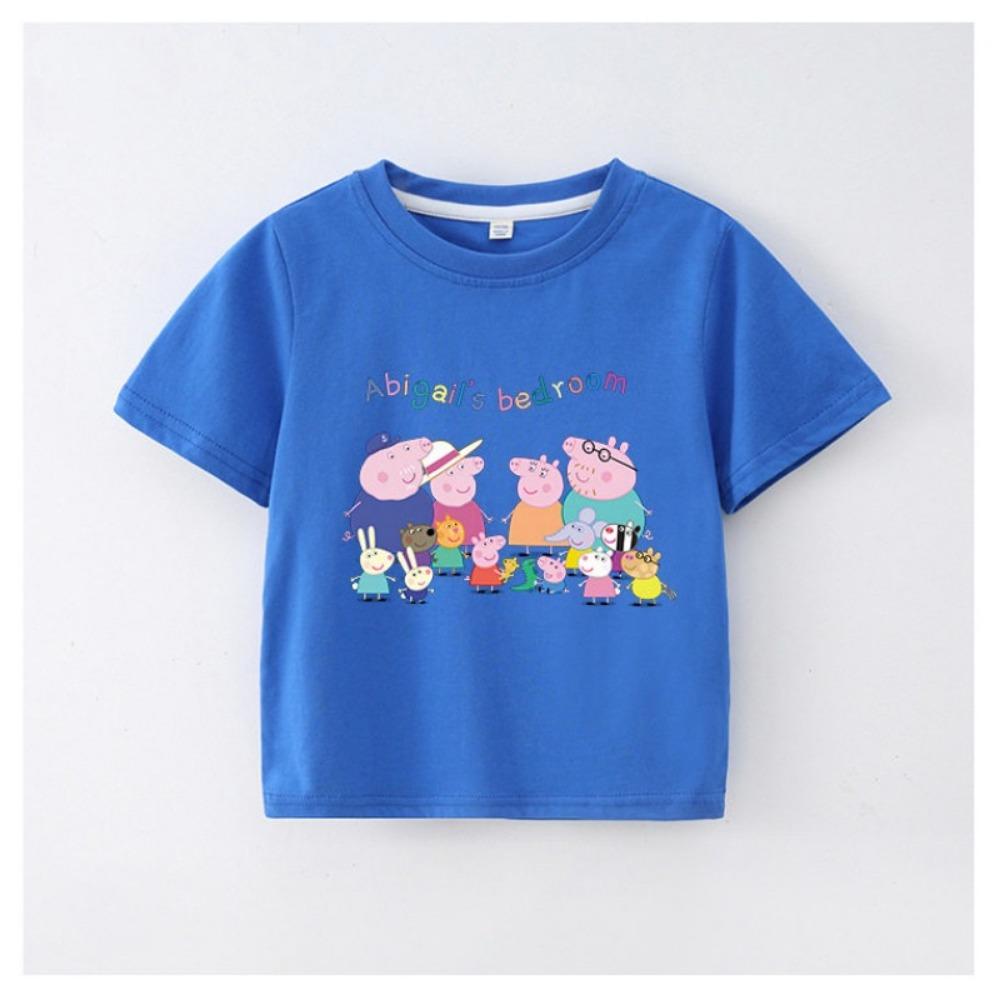 2026 Summer Cartoon Print Cute Peppa Pig Children's T-shirt Summer New Parent Child  Round Neck Versatile Top