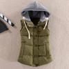 Women Autumn Winter Color Block Sleeveless Hooded Waistcoat Warm Thick Vest Coat