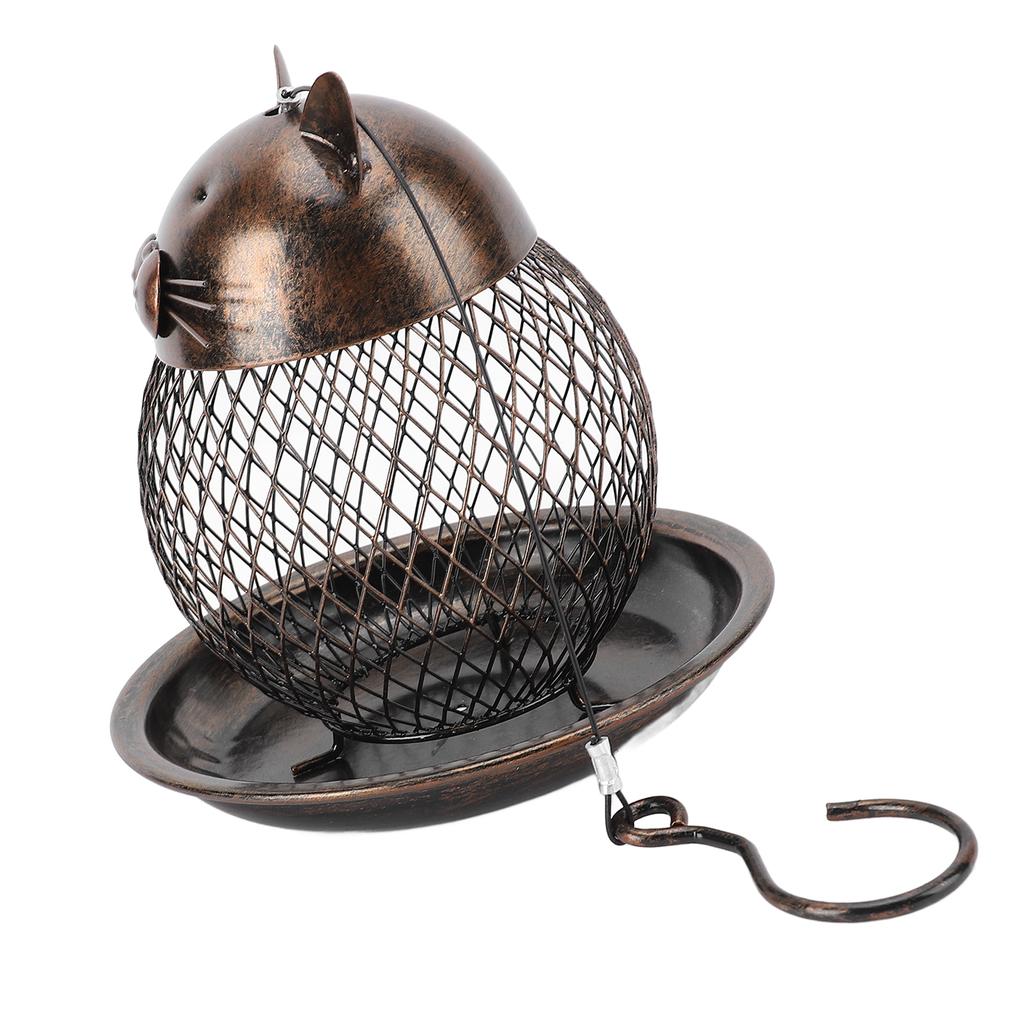 Hanging Bird Feeder for Outdoor Iron Squirrel Proof Retro Cat Shaped Metal Mesh Wild Bird Feeder for Garden Decor