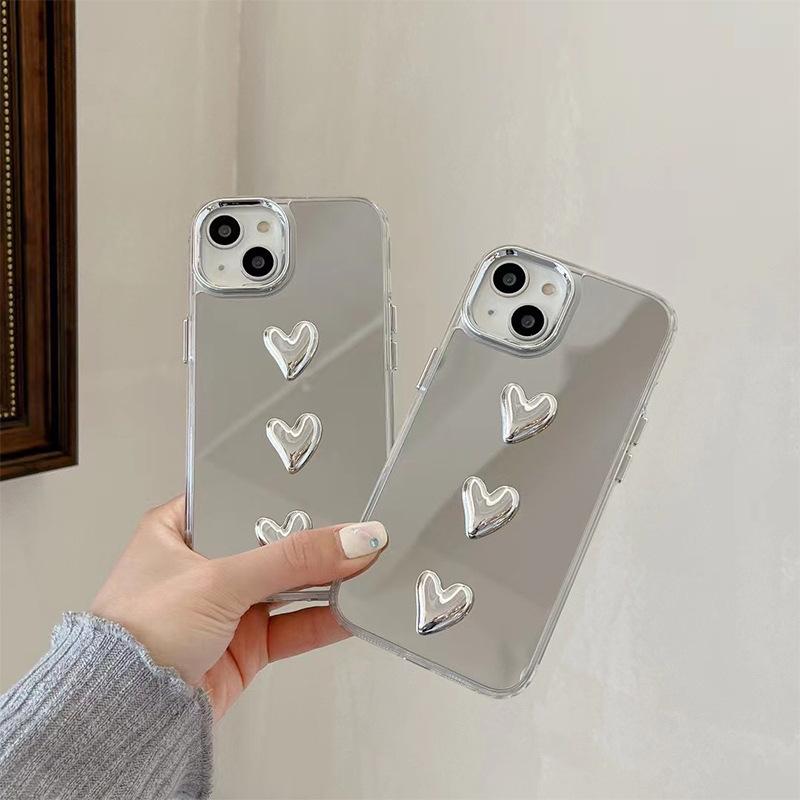 For IPhone16 Promax Mobile Phone Case for Apple 17 Mirror 14 Portable Makeup Mirror 13 Love Light Luxury Niche