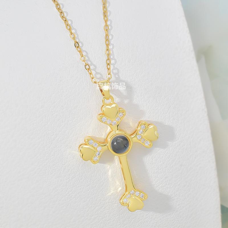 100 Languages Projection Necklace Female Personality Versatile Retro Micro-Set Pendant Exquisite Collarbone Chain