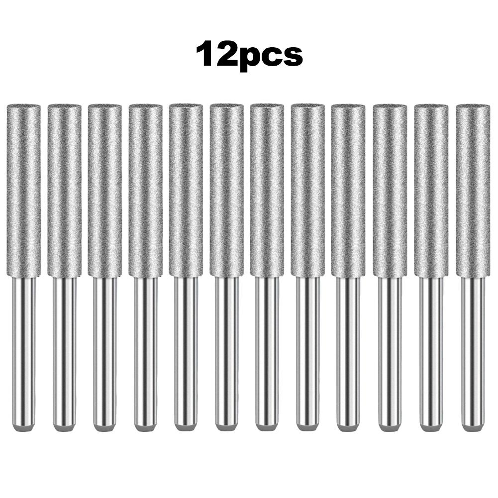 

12 Pcs Coated Cylindrical Burr 3-5.5mm Chainsaw Sharpener Stone File Chain Saw Sharpening Carving Grinding Power Tools серебряный
