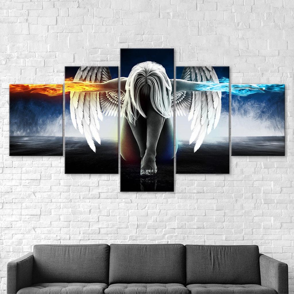 Angel Devil Girl Woman Poster 5 Piece Five Panel Wall Canvas Print Modern Art Picture Home Decor Gift For Him For Her