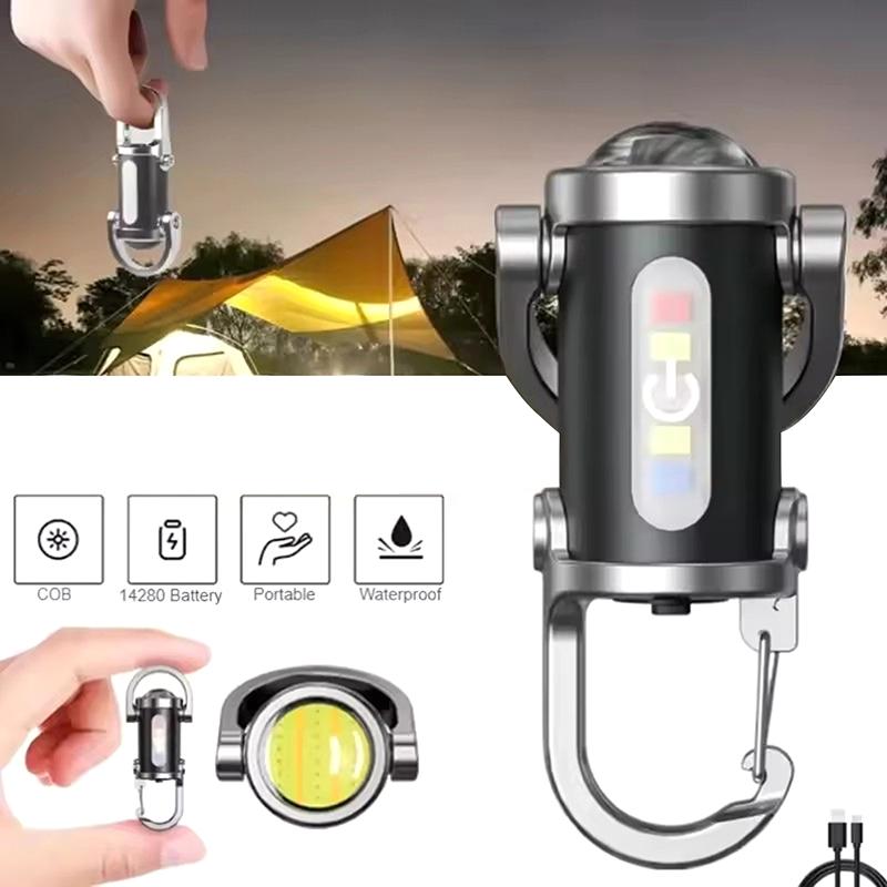 Cob Work Light Type-C Rechargeable Led Flashlight Keychain Hanging Portable Light Keyring Camping Pocket Lamp For Outdoor