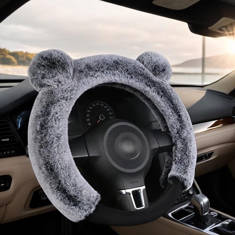 Plush Winter Steering Wheel Cover Set - Faux Fur Handbrake & Gear Knob Covers for Warm Driving