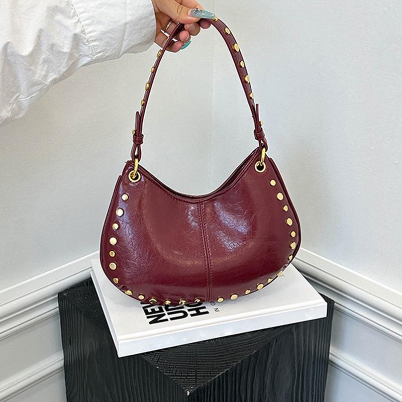Shoulder Bag for Women Rivet Punk Underarm Bag PU Leather Studded Clutch Purse Trendy Hobo Purse for Work Travel Shopping CLE
