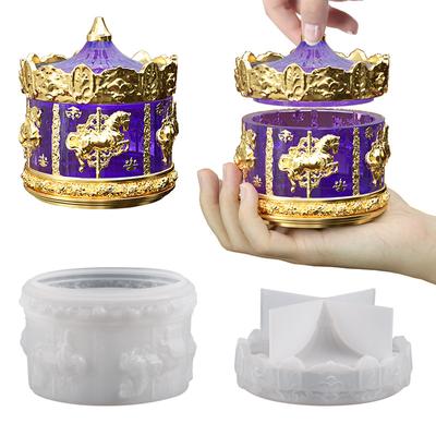 1pc Candle Jar Resin Mold Carousel Silicone Molds With Lids Epoxy Resin Casting Molds For DIY Jewelry Storage Box Organizer