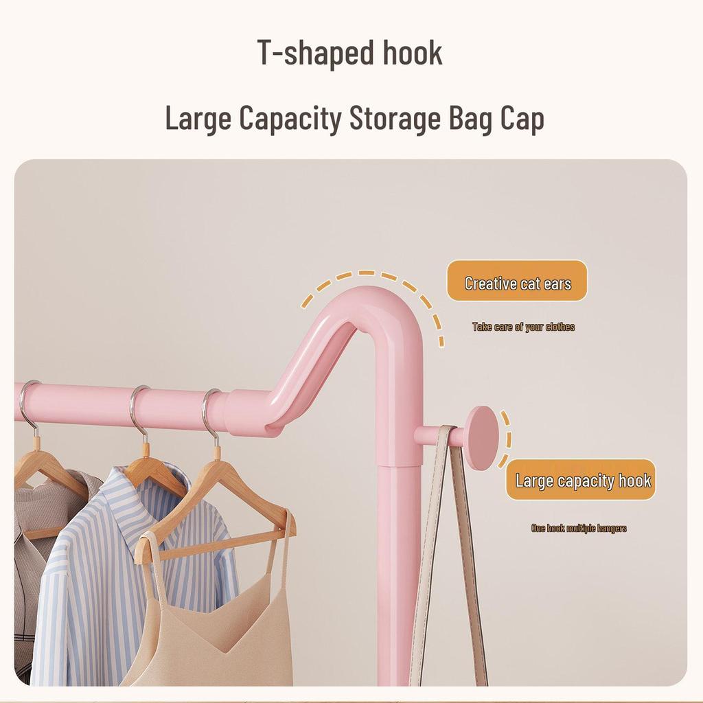 Mobile Clothes & Hat Rack, Dormitory & Bedroom Floor Stand, Small Hanging Rack with Bag Hook - 2026 New Style.