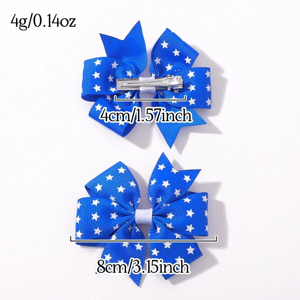 10pcs/set Independence Day Kids Bows Hair Clips for Baby Girls Print Star Ribbon Bowknot Hairpin Headwear Hair Accessories