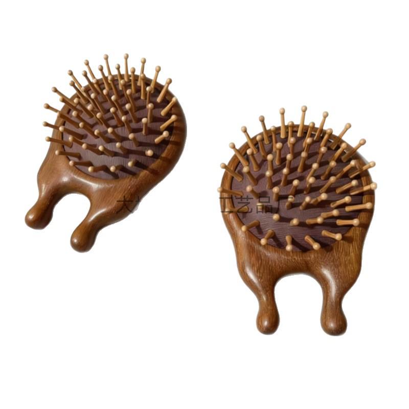 Sandalwood Portable Scalp Massage Comb - Wooden Two-Finger Air Cushion Hairdressing Comb