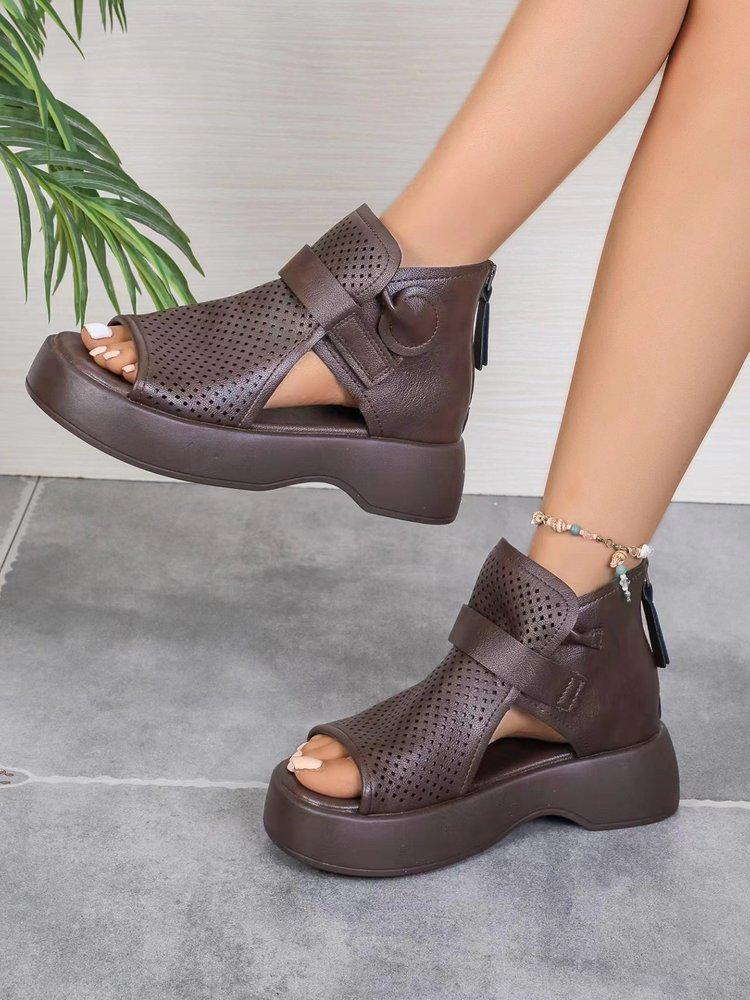 2024 Spring/Summer Women's Wedge Sandals: Thick Sole, One-Strap Buckle, Plus Size, Fashionable Mid-Heel
