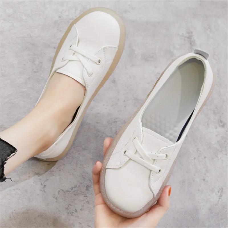 Fashion Genuine Leather Women's Casual Flats White Nurse Shoes Comfortable Vulcanized Sneakers Ladies Light Soft Shallow Mouth Loafers