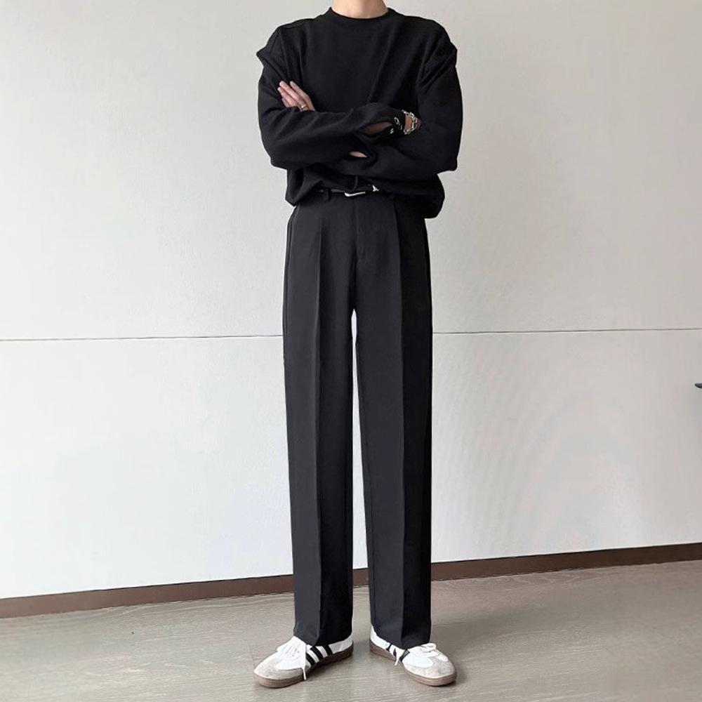 New Suit Pants, Black Drape Men's Trousers, Slim-fitting Korean Version of Trendy Pants, Casual Straight