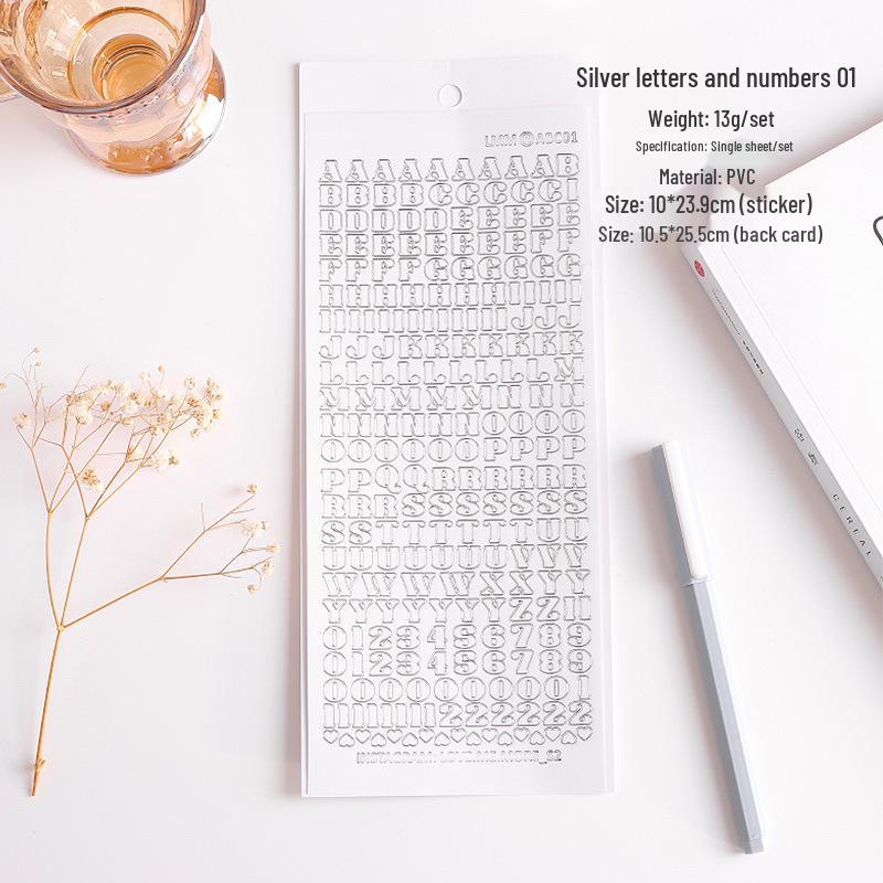 A132 Korean Style Stickers & Cards Set - Alphabet & Number Design for DIY Journals
