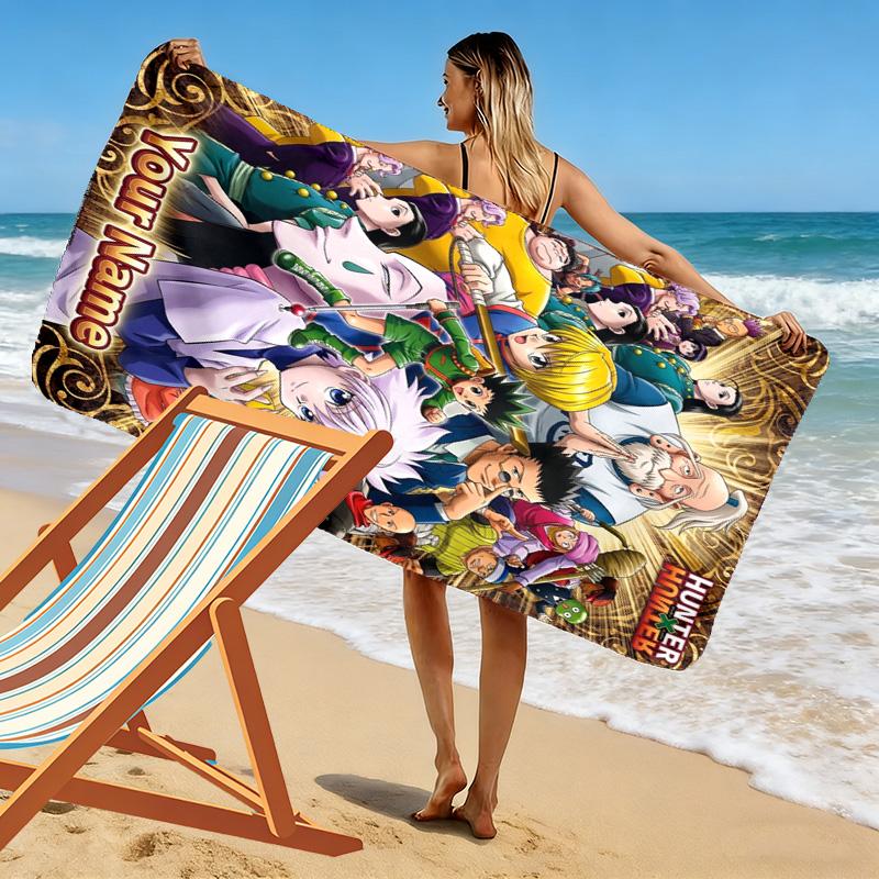 Name Custom Anime Hunter x Hunter Print Beach Towel, Large Soft Quick Dry Towel for Beach Camping Swimming