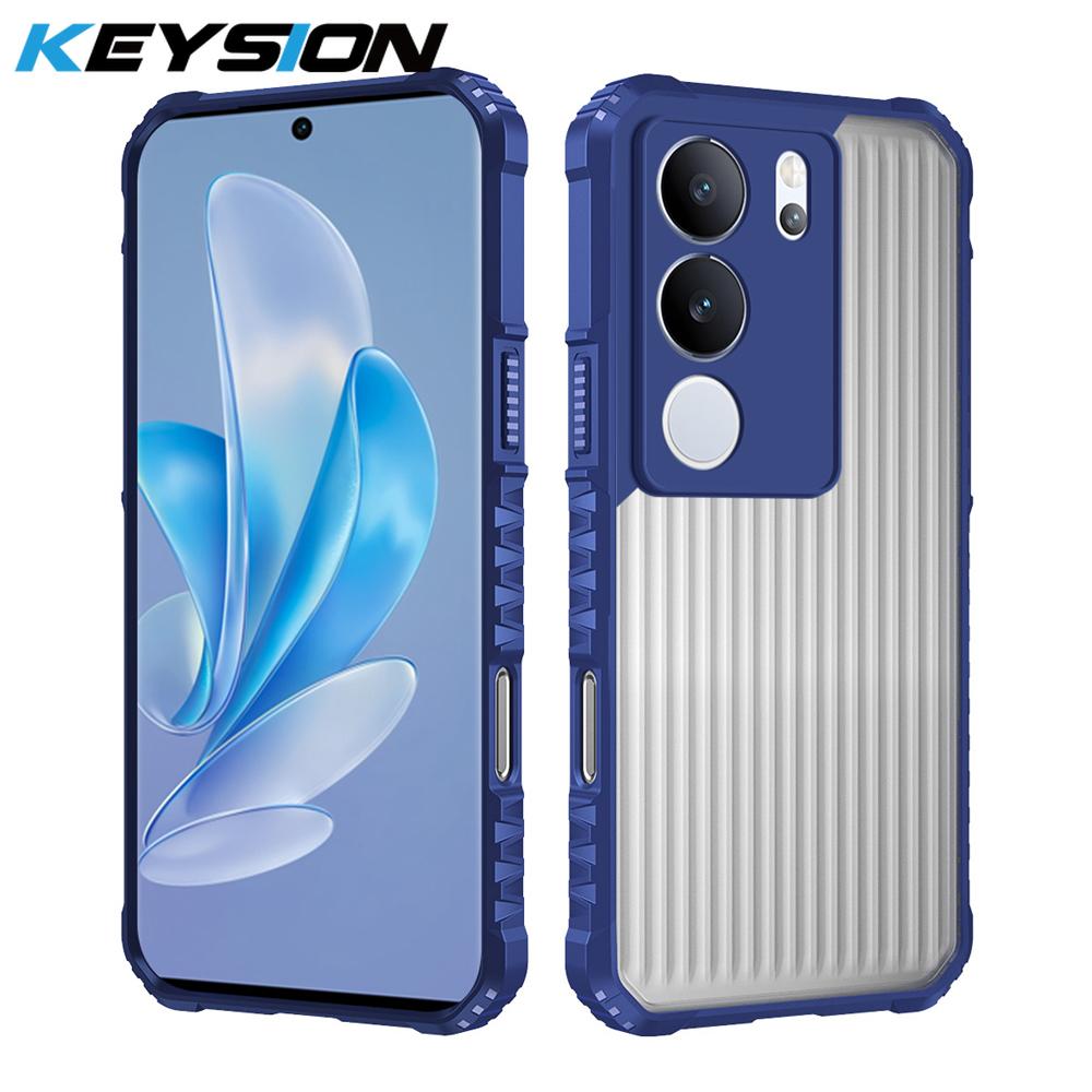 KEYSION Heavy Duty Shockproof Phone Case for VIVO V29 5G V27 5G Soft Silicone+PC Translucent Matte Back Cover for VIVO V25 V29 5G