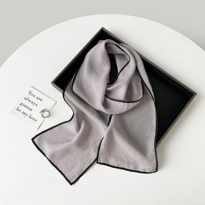 Solid Color Small Scarf for Women Korean Style Versatile Thin Narrow Long Scarf with Hairband Temperament Streamer Scarf