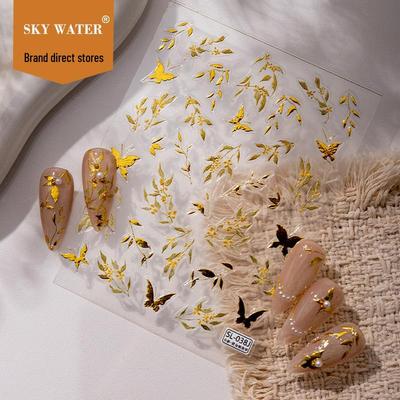 SKY Gold Butterfly 3D Nail Art Stickers - Self-Adhesive, Sparkling Design