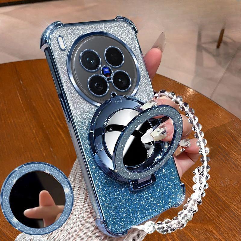 

Противоударный чехол с блестящим покрытием для Vivo X200 mini X200S X100 X100S Pro Ultra Crystal Браслет Зеркало Магнитный держатель Крышка vivo X100 Ultra