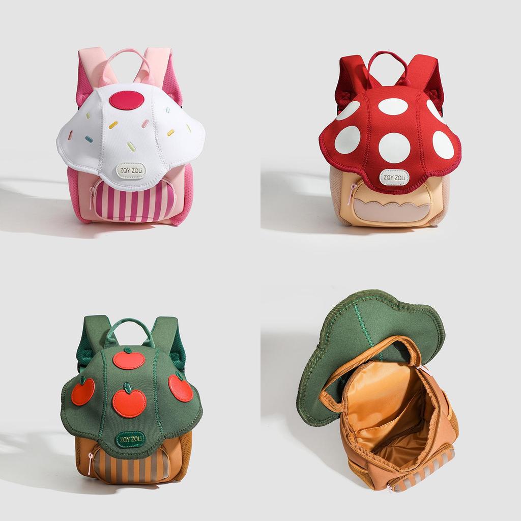 Backpack Mushroom Shaped Apple Printed Schoolbag Leather Material Bag Kids Gift