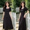 French Retro Floral Dress Women's Summer New Korean Version Bubble Sleeves Split Ends and Thin Waist Skirt