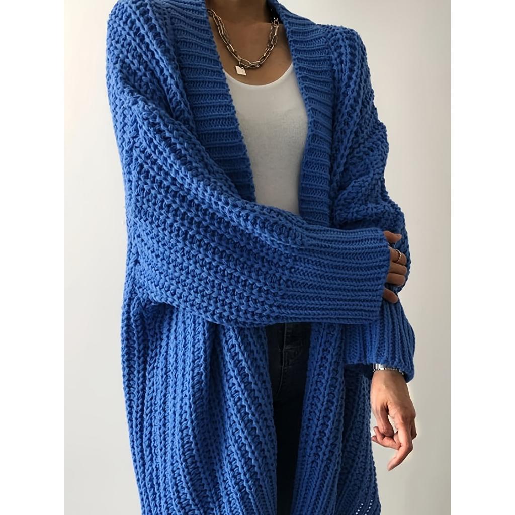 Women's Solid Color Long Open Knit Cardigan, Fashion Vacation Sweater Coat for Autumn Winter