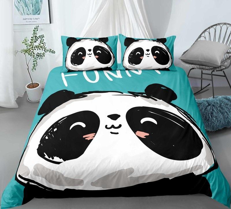 3D Cartoon Panda Duvet Cover Set Cute Panda Comforter Cover Bamboo Black White Bear Polyester Bedding Set For Boys Girls Teens