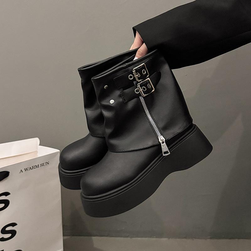 

Long Martin boots women s 2025 new winter thick-soled velvet high knight boots versatile small boots outside 40 чёрный