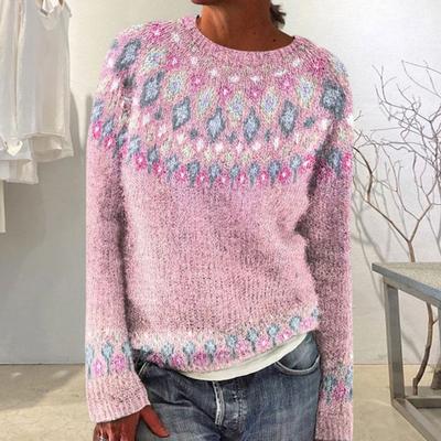 Pull Femme Col Rond Manches Longues Imprimé Numérique 3D Tricot Tops Coupe Ample Décontracté Maille Vêtements de Travail Fête