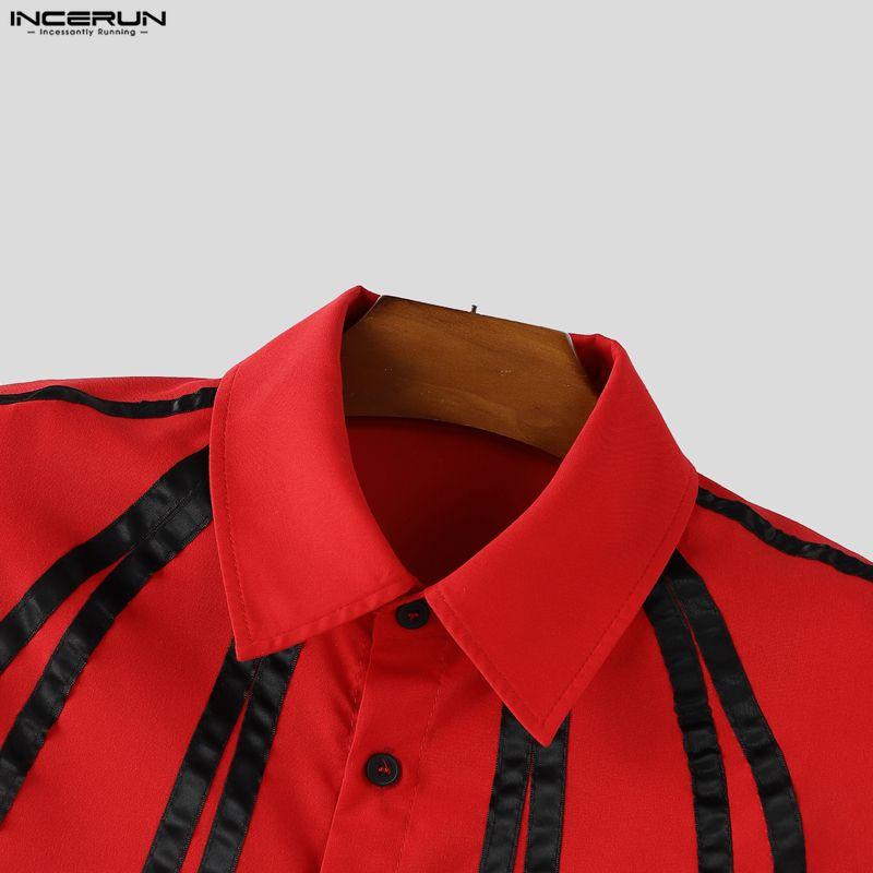 INCERUN Oversized Men Lapel Neck Long Sleee Plaid Print Buttons Down Shirts