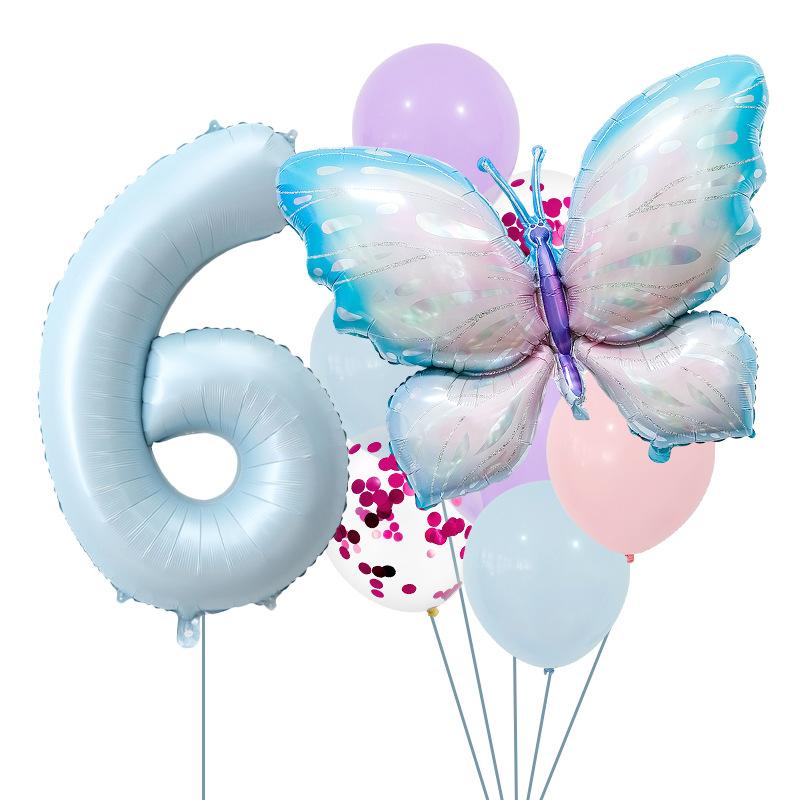 Digital Balloon Butterfly Set Aluminum Film Balloon Baby Blue Children'S Birthday Party Decoration Props