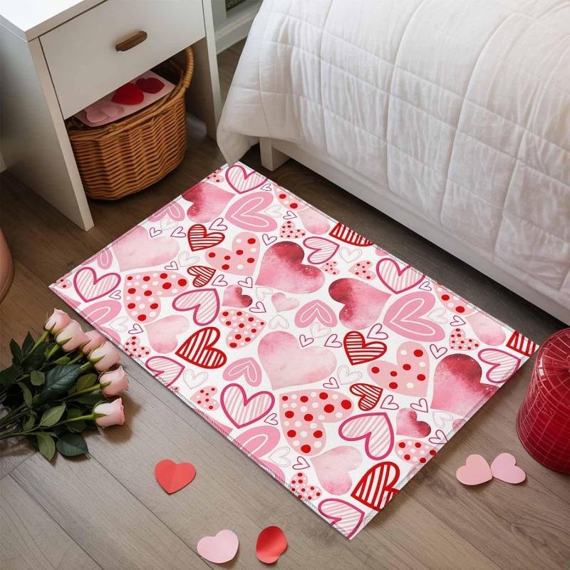 Sweet Cute Love Heart Pattern Door Mat Non-slip Water Daily Home Decor Floor Mat Romantic Valentine Carpet Living Room Decor