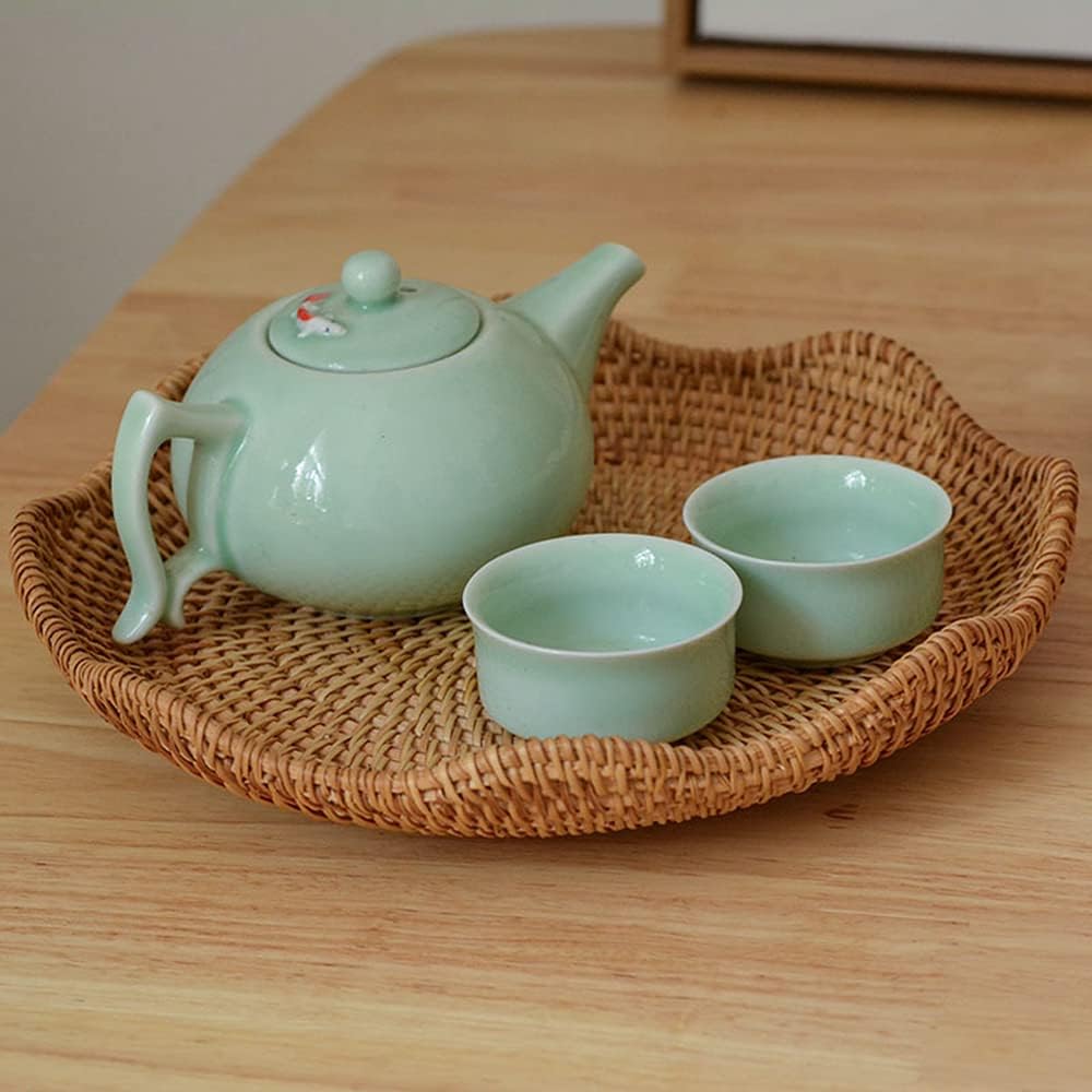 Hand-Woven Rattan Fruit Tray Storage Bread Basket Serving Tray Home Decoration Food Serving Platter 2 Pieces