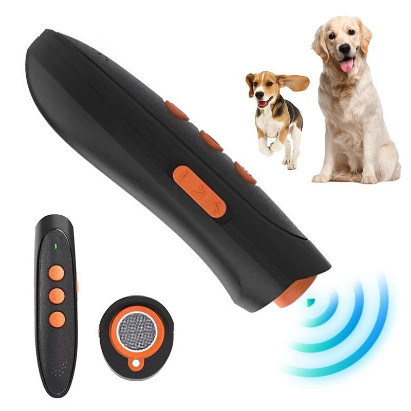 Portable dog training device, dog repelling device, dog barking prevention device, bark stopper, with light