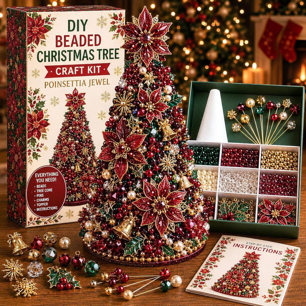 DIY Beaded Christmas Tree Craft Kit 3D Crystal Bead Holiday Craft Set With Colorful Beads Ornaments & Angel Tree Topper For Tabletop