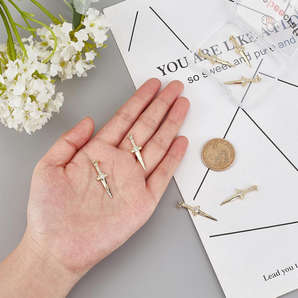 Beebeecraft 10Pcs 18K Gold Plated Charms Cubic Zirconia Shape Charm Dangle Pendants Charms for DIY Bracelet Jewelry Finding Making