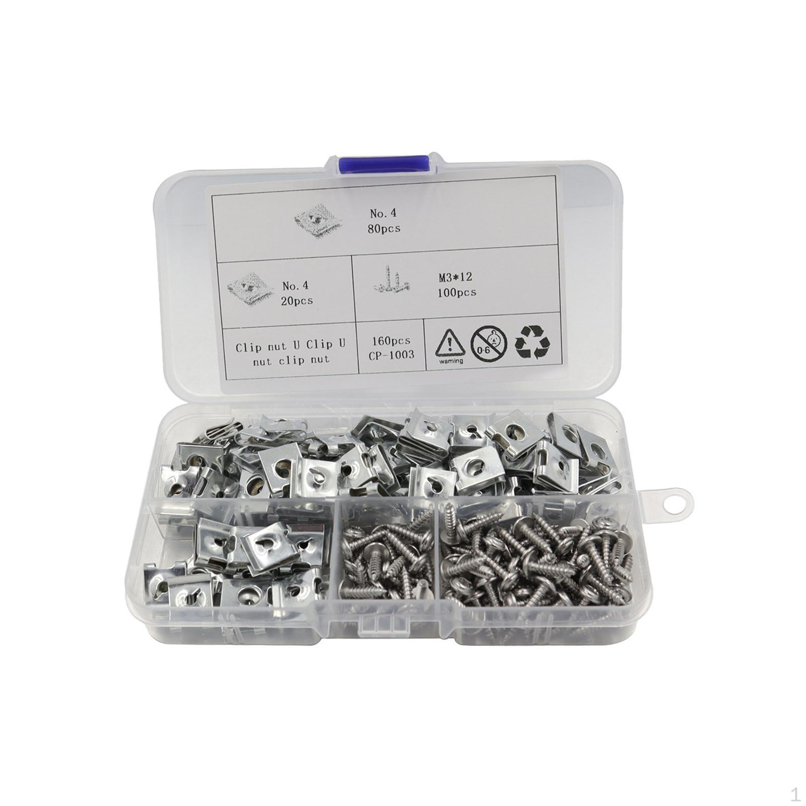 

200x Auto Car U Clip with Screw Nut Assortment Set Convenient Easy to Install Spring Nuts for Dash