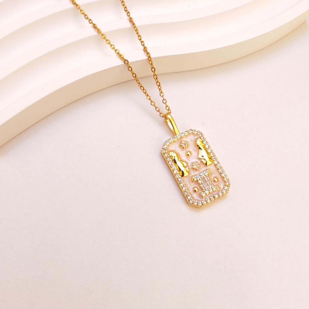 Titanium Steel 12 Constellation Necklace Female Retro Personality Temperament Diamond Square Brand Clavicle Chain