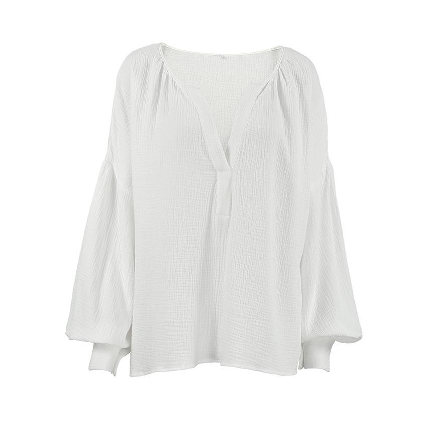 French lantern sleeves loose casual pure cotton crepe shirt 1116 European and American autumn fashion new top women