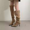 2025 autumn and winter new products wear Korean version of pointed suede folding stiletto over the knee boots women's versatile side zipper boots