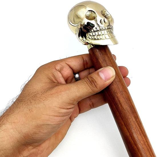 Gehstock aus massivem Messing mit Totenkopf-Design, Gehstock aus Palisanderholz, 93,98 cm