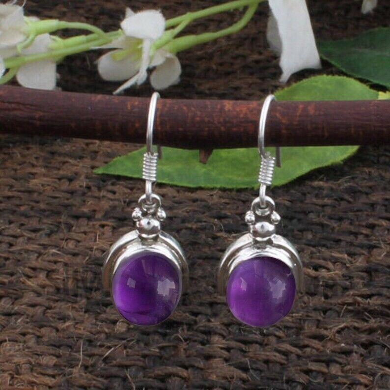 Oval Amethyst Earring-Handmade Earring- 925 Sterling Solid Silver Earring